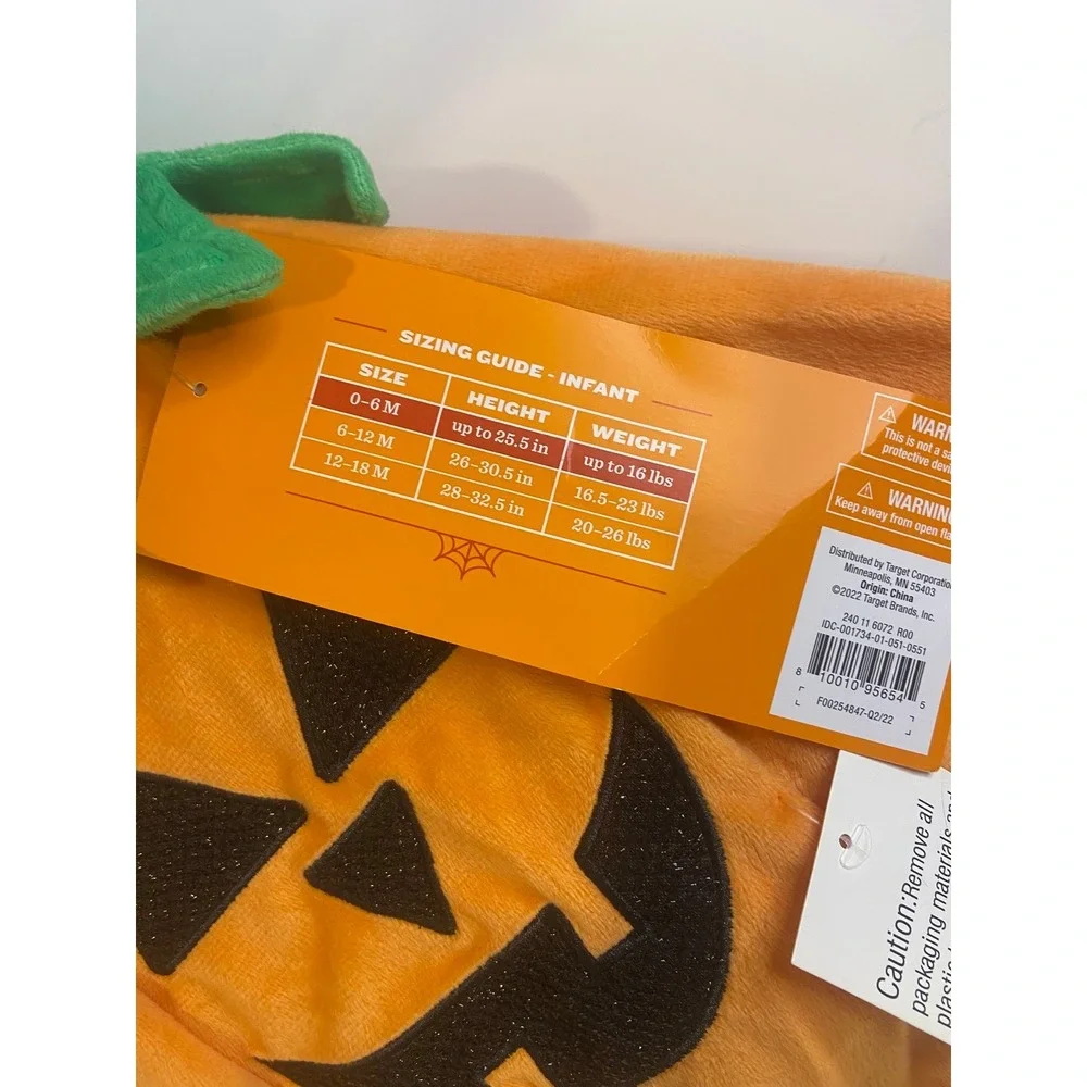 Infants Pumpkin Halloween Costume Size 0-6 Months